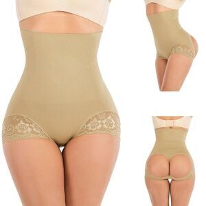 New Basstop High Waist Body Shaper Butt Lifter Slimmer Lace Panty-Beige #383